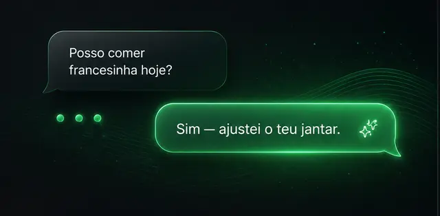 Assistente de bolso a responder a mensagens sobre alimentação